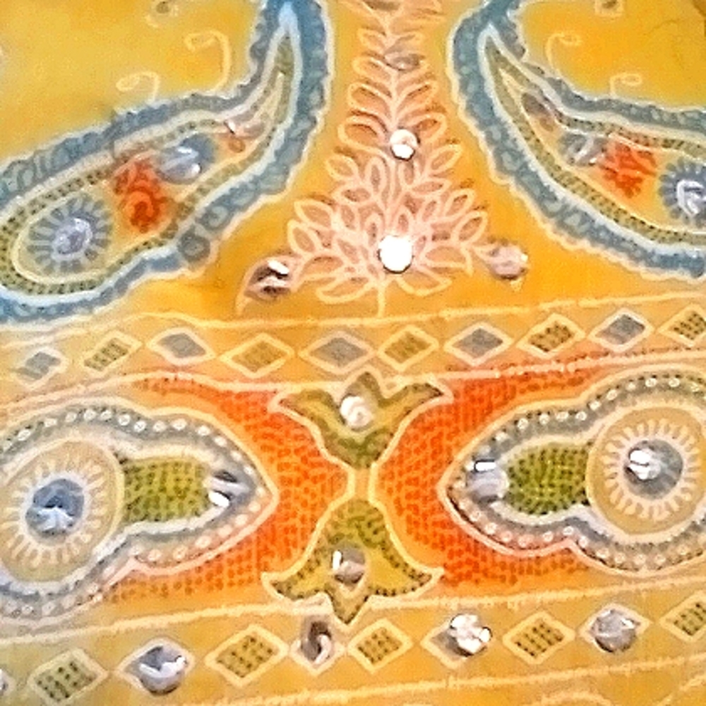 Indian Skirt Yellow Maxi Drawstring Paisley Print Plus 2X Rayon